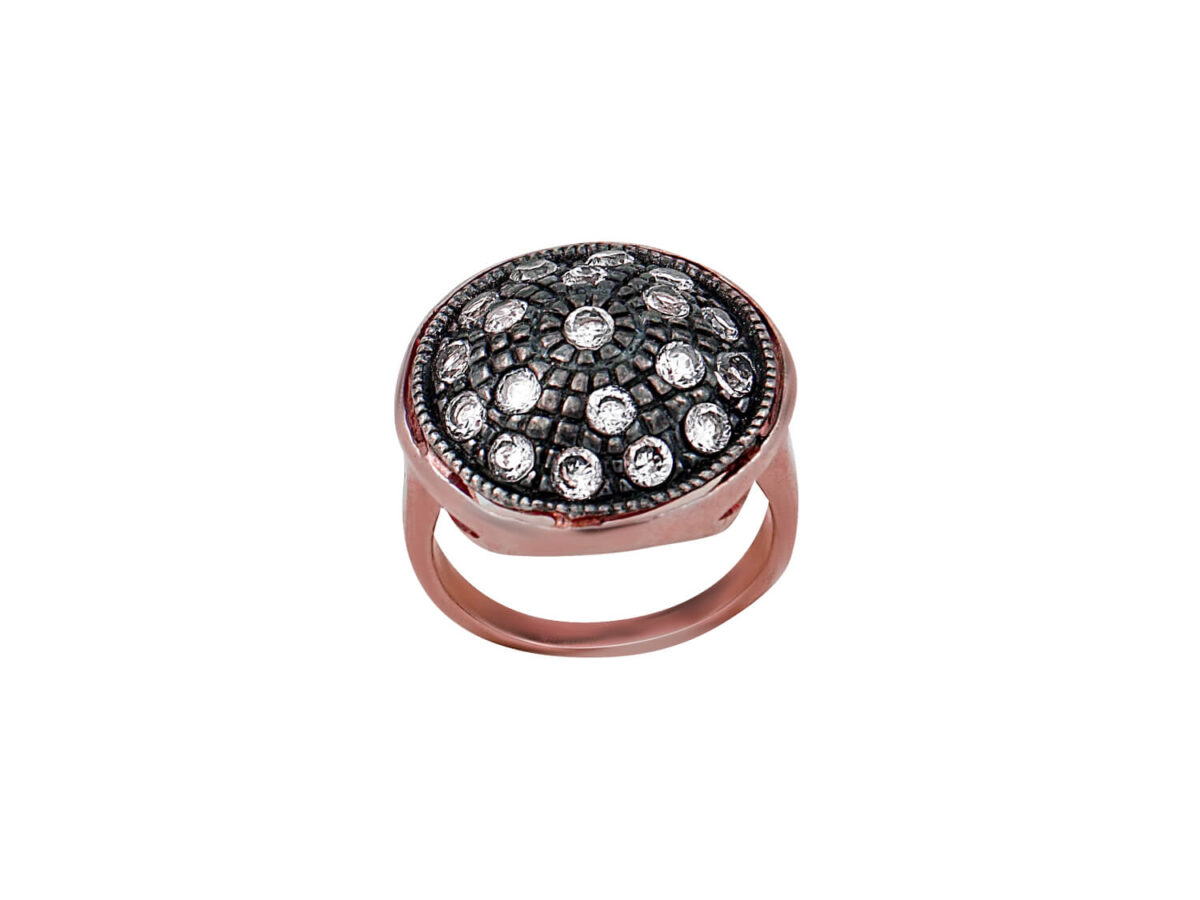 Ροζ Ασημένιο Δαχτυλίδι Με Ζιργκόν Μαύρο Επιπλατίνωμα 925