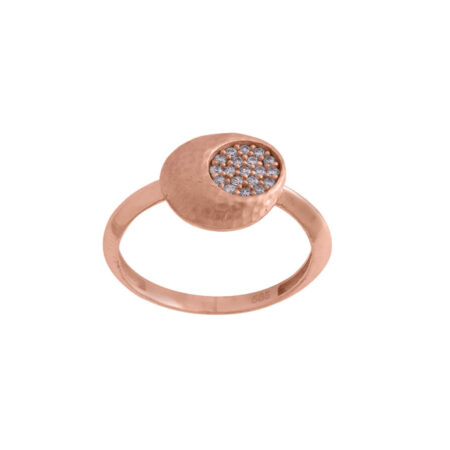 Ροζ Χρυσό Δαχτυλίδι 14 Καράτια Ροζέτα Ζιργκόν Σφυρήλατο
