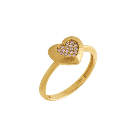 Χρυσό Δαχτυλίδι Καρδιά 14Κ Κίτρινο Χρυσό Πέτρες Λευκές Ζιργκόν