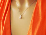 Γυναικείο Λευκόχρυσο Μενταγιόν 14Κ Ροζ Λευκές Πέτρες Αλυσίδα Λαιμού