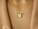 Γυναικείο Χρυσό Κρεμαστό Πεταλούδα Ζιργκόν Λευκές Πέτρες 14Κ Κόσμημα Μαύρο Επιπλατίνωμα
