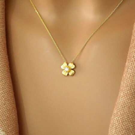 Κίτρινο Χρυσό Κρεμαστό Λουλούδι Ζιργκόν Πέτρα 14Κ Γυναίκα Κόσμημα Δώρο