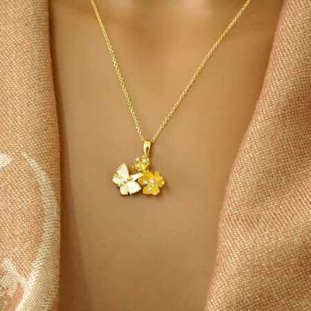 Κόσμημα Μενταγιόν Χρυσό 14Κ Λουλούδια Πεταλούδα Γυναίκα Δώρο