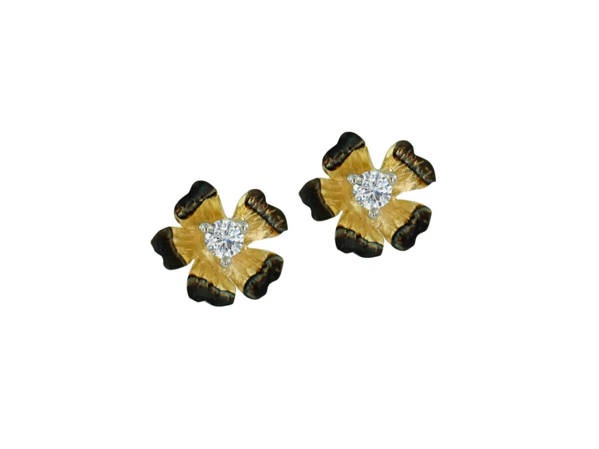 Σκουλαρίκια Χρυσά Με Μαύρο Πλατίνωμα Ζιργκόν Πέτρα 14Κ