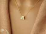 Χειροποίητο Χρυσό Κολιέ Λουλούδι Λευκό Σμάλτο 14Κ Πέτρες Λευκόχρυσο Γυναικείο Κόσμημα