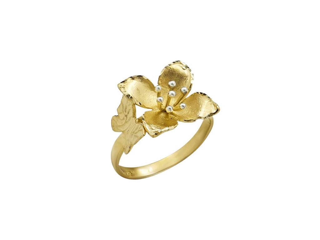 Χειροποίητο Χρυσό Δαχτυλίδι Πεταλούδα Λουλούδι 14 Καρατίων