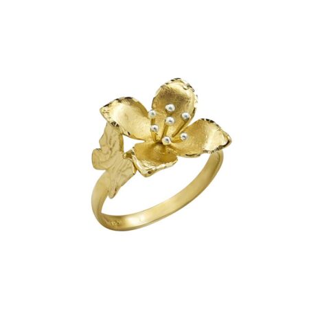 Χειροποίητο Χρυσό Δαχτυλίδι Πεταλούδα Λουλούδι 14 Καρατίων