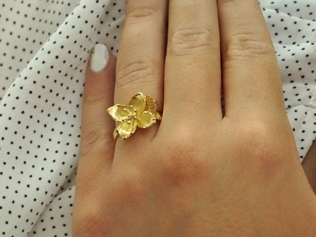 Χειροποίητο Χρυσό Δαχτυλίδι Πεταλούδα Λουλούδι 14 Καρατίων Γυναικείο Κόσμημα Μοντέρνο