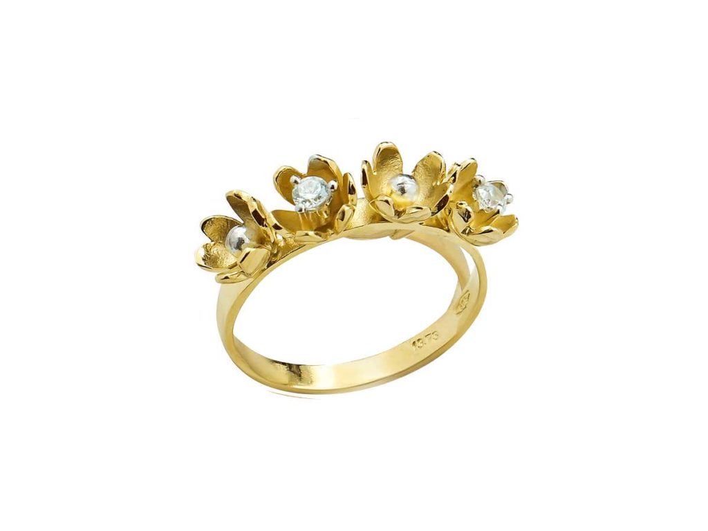 Χειροποίητο Χρυσό Δαχτυλίδι Λουλούδια Ζιργκόν Κ14