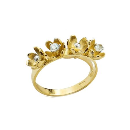 Χειροποίητο Χρυσό Δαχτυλίδι Λουλούδια Ζιργκόν Κ14