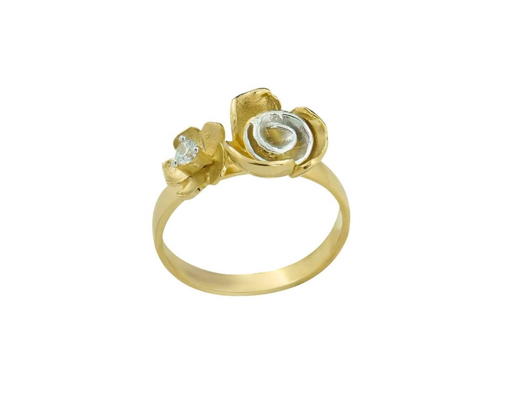 Χρυσό Δαχτυλίδι Χειροποίητο Λουλούδια Ζιργκόν Πέτρα Κ14