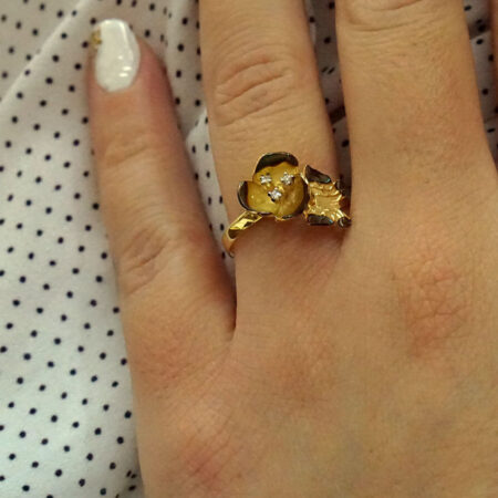 Χρυσό Δαχτυλίδι Χειροποίητο Μαύρο Πλατίνωμα Ζιργκόν Πέτρες Κ14 Γυναικείο Κόσμημα Δώρο