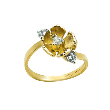 Χρυσό Χειροποίητο Δαχτυλίδι Λουλούδι Ζιργκόν Πέτρες 14Κ