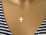Χρυσός Σταυρός Γυναικείος Αλυσίδα Λευκό Σμάλτο 9Κ Μοντέρνο Κόσμημα Δώρο