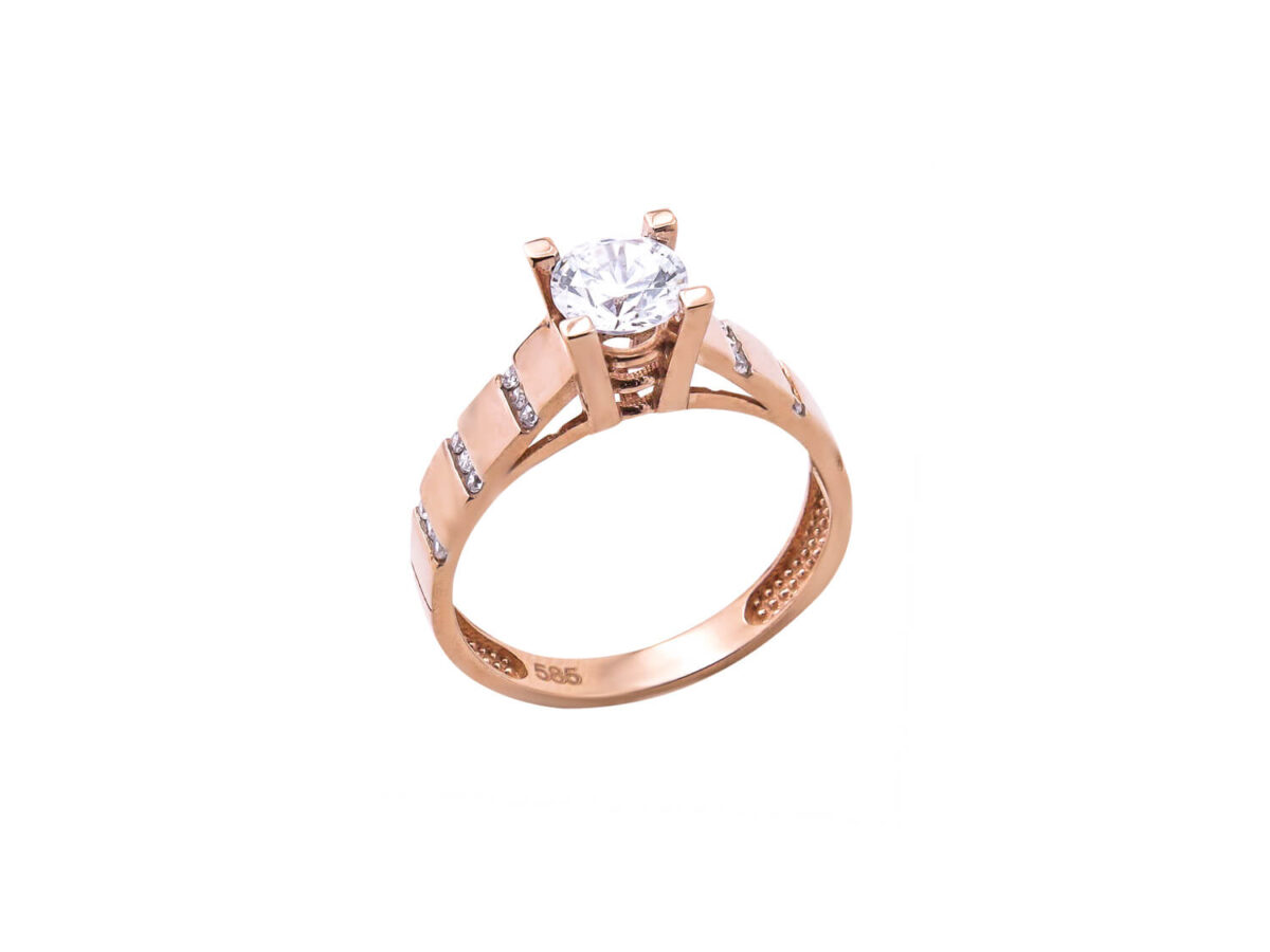Δαχτυλίδι Μονόπετρο Ροζ Χρυσό Με Ζιργκόν 14Κ