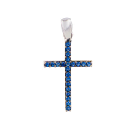 Λευκόχρυσος Σταυρός Με Ζιργκόν Μπλε Πέτρες 14Κ