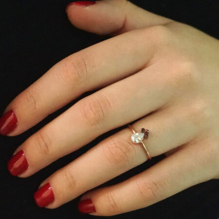 Ροζ Επίχρυσο Δαχτυλίδι Σε Σχήμα Δάκρυ Λευκή Ζιργκόν Πέτρα Κόκκινες Πέτρες Ασήμι 925