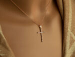 Ροζ Χρυσός Σταυρός Βάπτισης Ζιργκόν Πέτρες Κ14 Γυναικείο Κόσμημα Δώρο