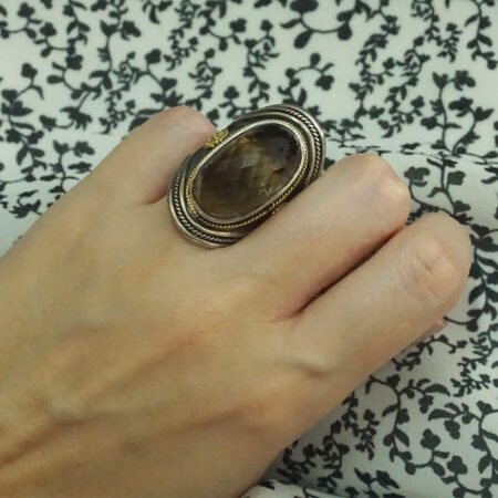 Χειροποίητο Δαχτυλίδι Με Quartz Πέτρα Ασημόχρυσο 950-18Κ Γυναικείο Κόσμημα Χαλαζίας