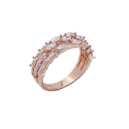 Ασημένιο Δαχτυλίδι Με Ζιργκόν Λευκές Πέτρες Ροζ Επίχρυσο 925