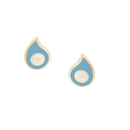 Καρφωτά Σκουλαρίκια Με Ματάκι Γαλάζιο Λευκό Σμάλτο Χρυσά 9Κ