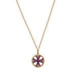 Χρυσός Σταυρός Σε Κύκλο Με Φούξια Πέτρες 9Κ (κωδ: GC590)