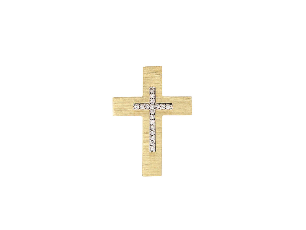 Διπλής Όψης Χρυσός Σταυρός 14 Καρατίων Με Ζιργκόν Πέτρες Βάπτιση Αρραβώνας Γάμος Για Γυναίκα Και Κορίτσι