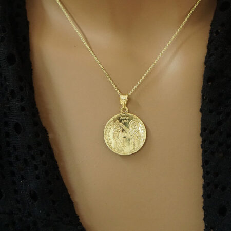 Γυναικείο Μενταγιόν Κωνσταντινάτο Με Αλυσίδα Διπλής Όψης Επιχρυσωμένο Ασήμι 925