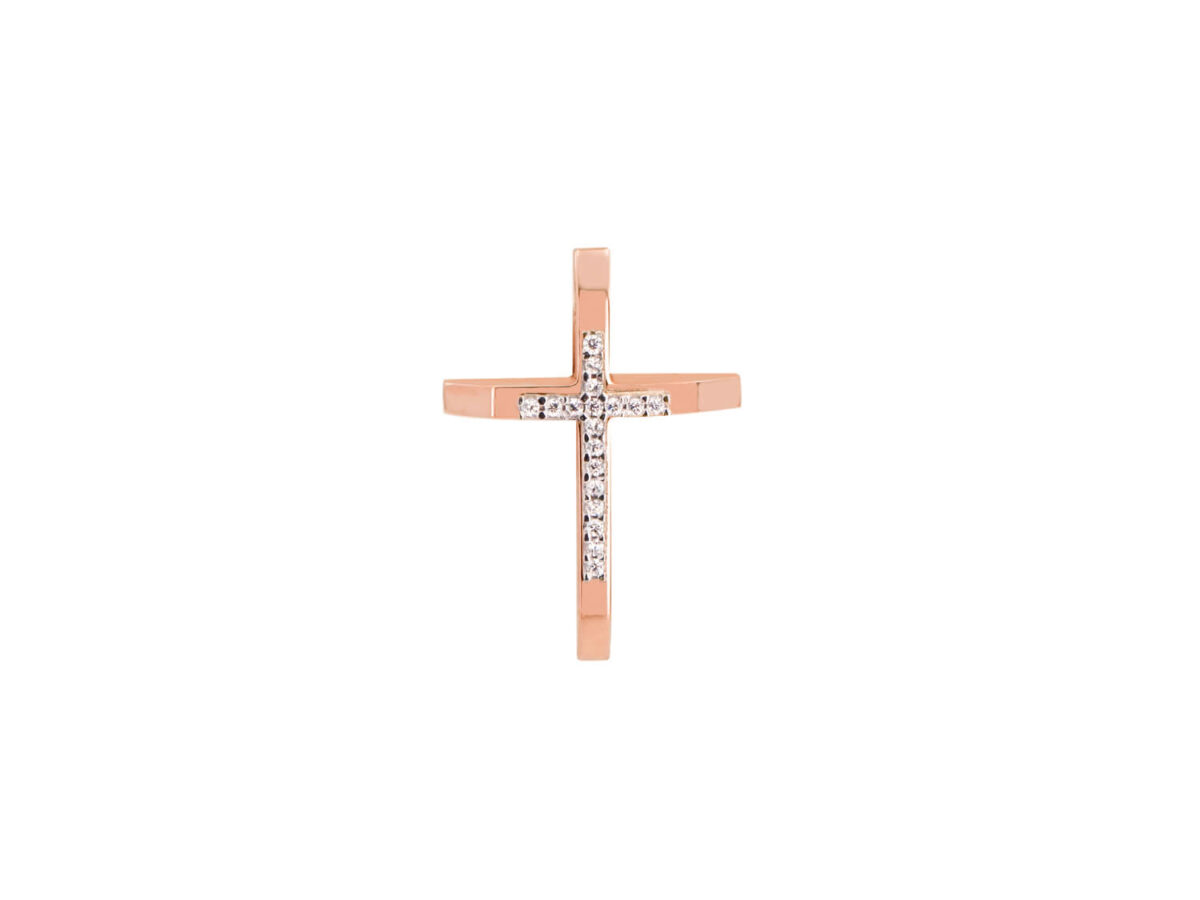 Γυναικείος Σταυρός Ροζ Χρυσός Με Πέτρες 14Κ (κωδ: GC649)