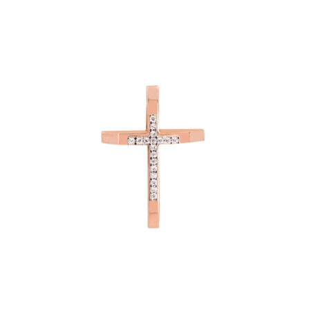 Γυναικείος Σταυρός Ροζ Χρυσός Με Πέτρες 14Κ (κωδ: GC649)