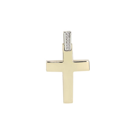 Γυναικείος Βαπτιστικός Σταυρός Με Ζιργκόν Πέτρες Διπλής Όψης Σε Χρυσό 14Κ