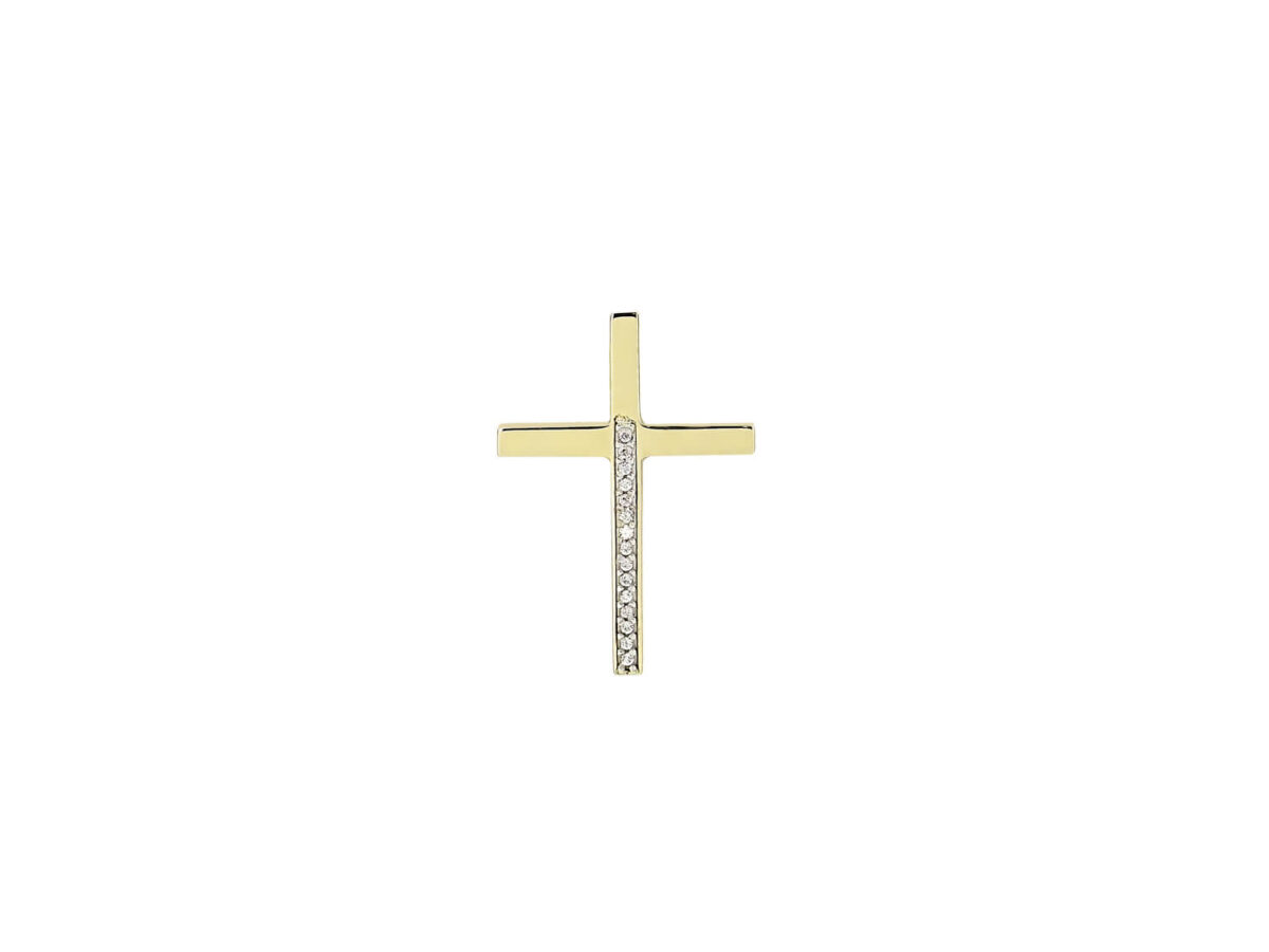 Σταυρός Με Λευκές Πέτρες Σε Κίτρινο Χρυσό 14Κ (κωδ: GC653)