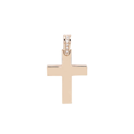 Σταυρός Ροζ Χρυσός Με Ζιργκόν Πέτρες Λευκές 14Κ Γάμος Αρραβώνας Βάπτιση