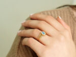 Χρυσό Δαχτυλίδι Ροζέτα 14 Καρατίων Διπλής Όψης Με Τιρκουάζ Λευκές Ζιργκόν Πέτρες