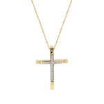 Γυναικείος Χρυσός Σταυρός Με Μπριγιάν Και Αλυσίδα 18Κ