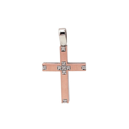 Σταυρός Ροζ Χρυσός Με Ζιργκόν Πέτρες 14Κ Για Βάπτιση Γάμο Αρραβώνα