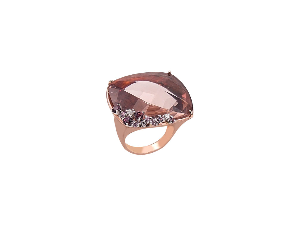 Δαχτυλίδι Με Quartz, Garnet, Brilliant Ροζ Χρυσό 18 Καράτια