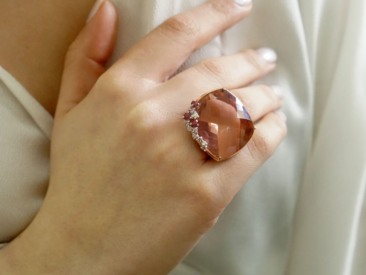 Δαχτυλίδι Με Quartz, Garnet, Διαμάντια Brilliant Ροζ Χρυσό 18Κ
