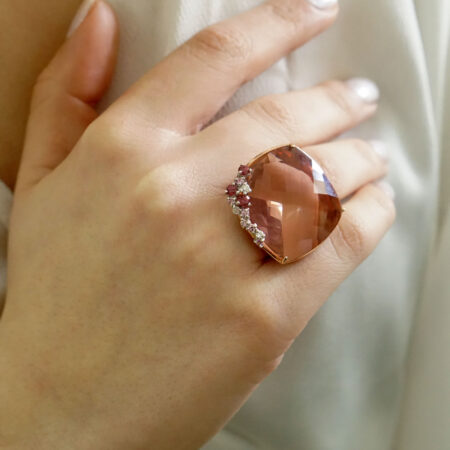 Δαχτυλίδι Με Quartz, Garnet, Διαμάντια Brilliant Ροζ Χρυσό 18Κ