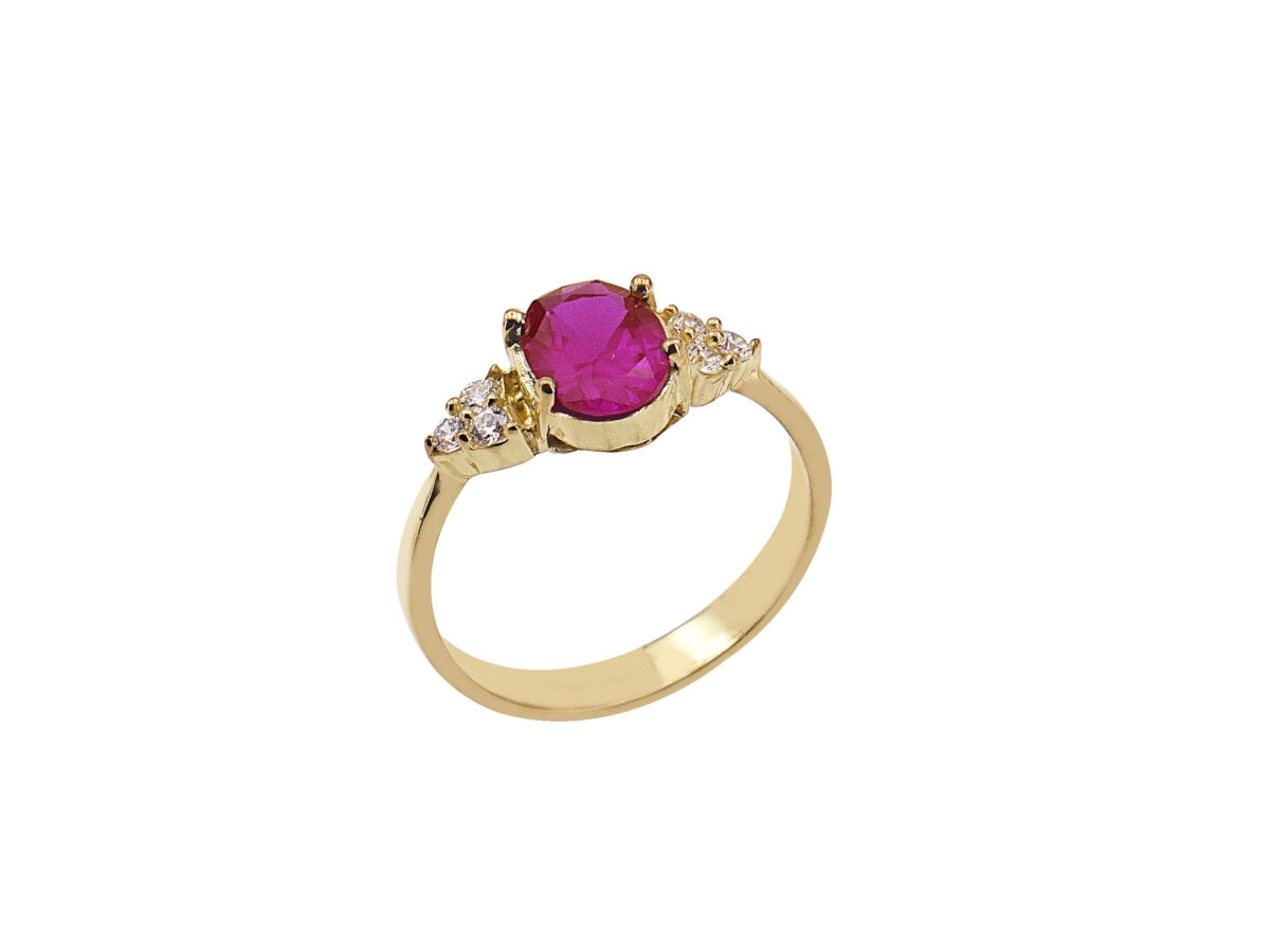 Δαχτυλίδι Μονόπετρο Με Κόκκινη Πέτρα Ζιργκόν Κίτρινο Επιχρυσωμένο Από Ασήμι 925 (κωδ: AR270)