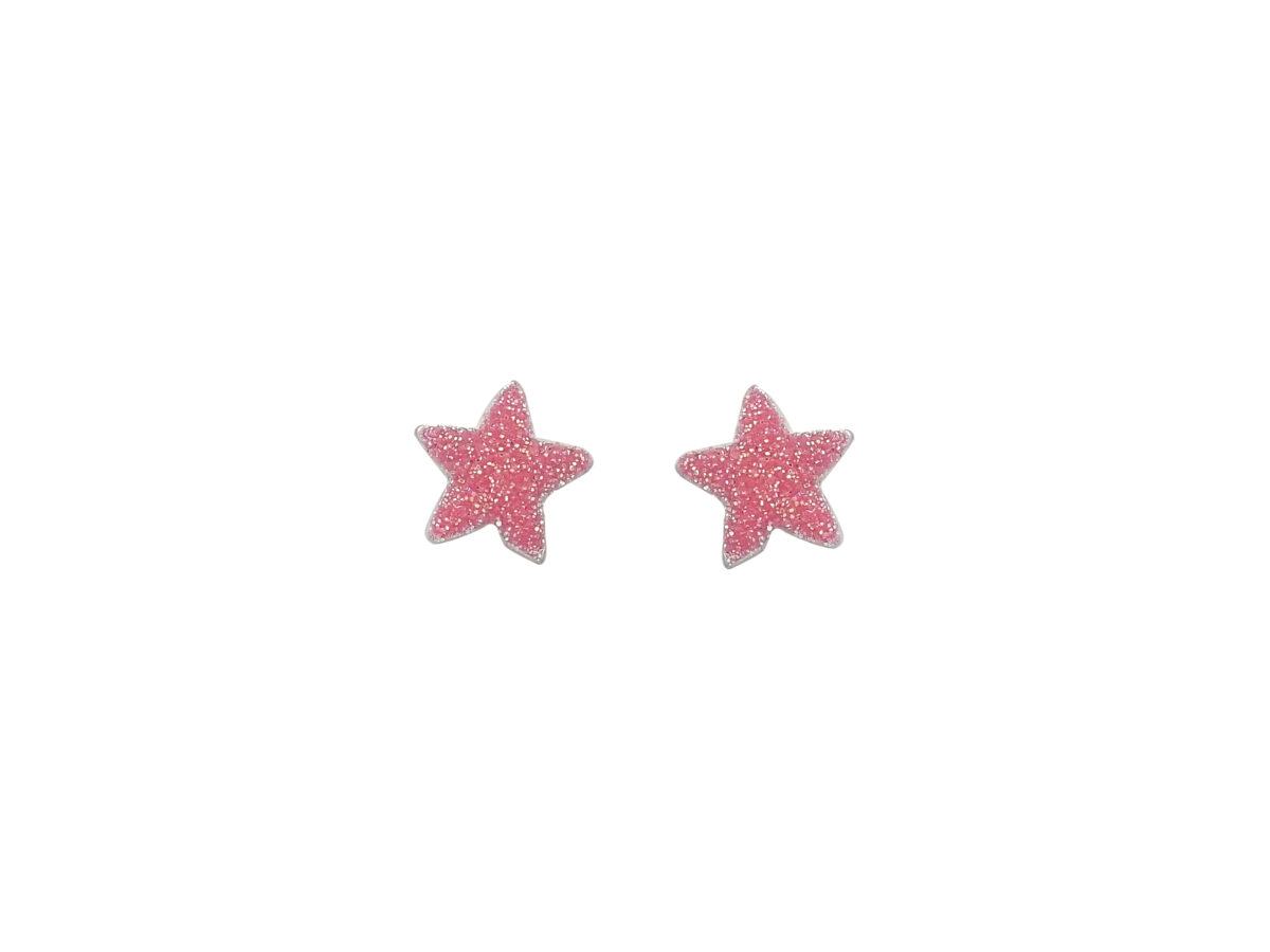 Ασημένια Παιδικά Σκουλαρίκια Αστέρι 925 Σε Ροζ Χρώμα Καρφωτά