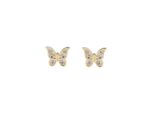 Χρυσά Σκουλαρίκια Πεταλούδες 14 Καρατίων Με Λευκές Πέτρες Ζιργκόν