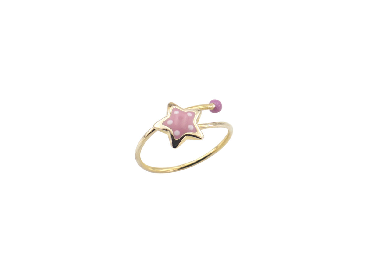 Χρυσό Παιδικό Δαχτυλίδι Αστέρι 9 Καράτια Με Ροζ Και Λευκό Σμάλτο