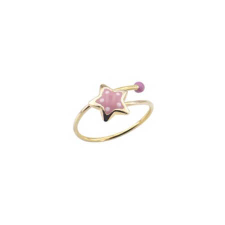 Χρυσό Παιδικό Δαχτυλίδι Αστέρι 9 Καράτια Με Ροζ Και Λευκό Σμάλτο