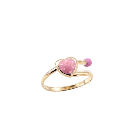 Χρυσό Παιδικό Δαχτυλίδι Καρδιά 9 Καρατίων Με Ροζ Και Λευκό Σμάλτο