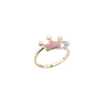 Χρυσό Παιδικό Δαχτυλίδι Κορώνα 9Κ Με Ροζ Και Λευκό Σμάλτο