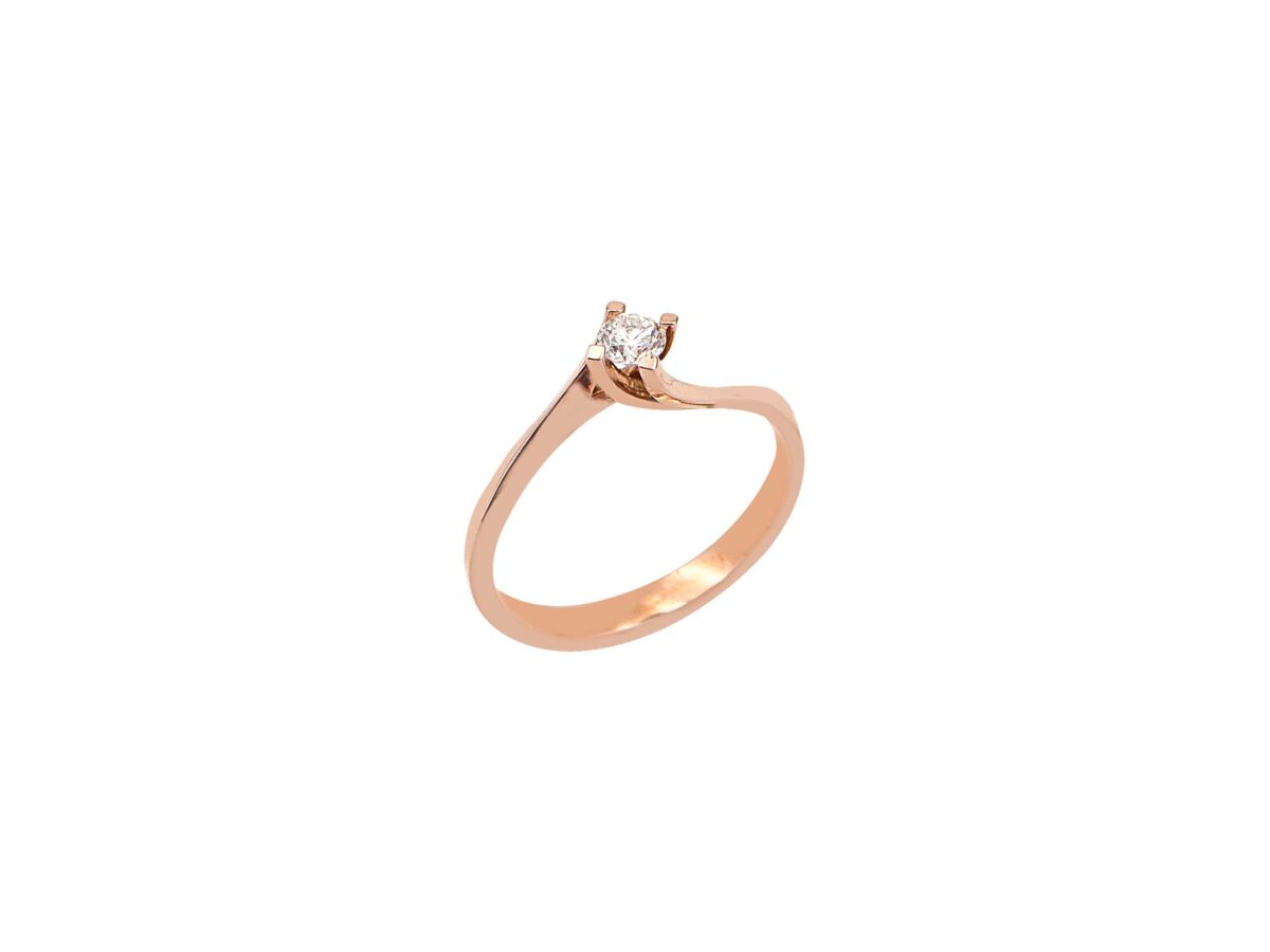 Δαχτυλίδι Μονόπετρο Ροζ Χρυσό 18 Καράτια Φλόγα Με Διαμάντι Μπριγιάν