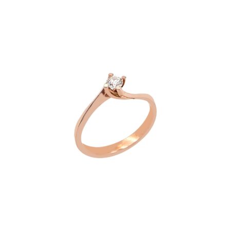 Δαχτυλίδι Μονόπετρο Ροζ Χρυσό 18 Καράτια Φλόγα Με Διαμάντι Μπριγιάν