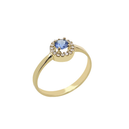 Επίχρυσο Δαχτυλίδι Ροζέτα 925 μ Γαλάζια Πέτρα Και Λευκές Πέτρες Ζιργκόν