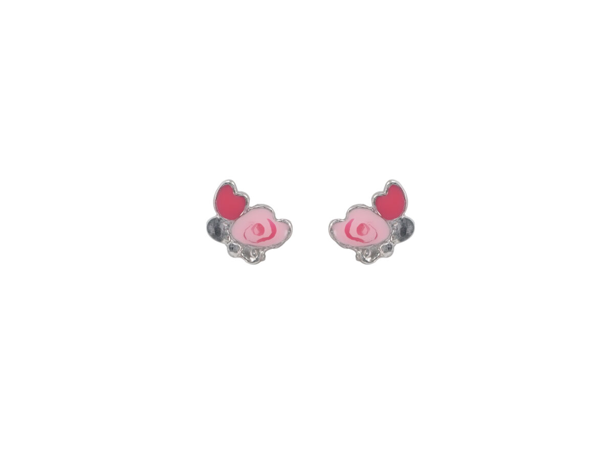 Καρφωτά Παιδικά Σκουλαρίκια Πεταλούδες Για Κορίτσια Από Ασήμι 925 Με Ροζ Σμάλτο